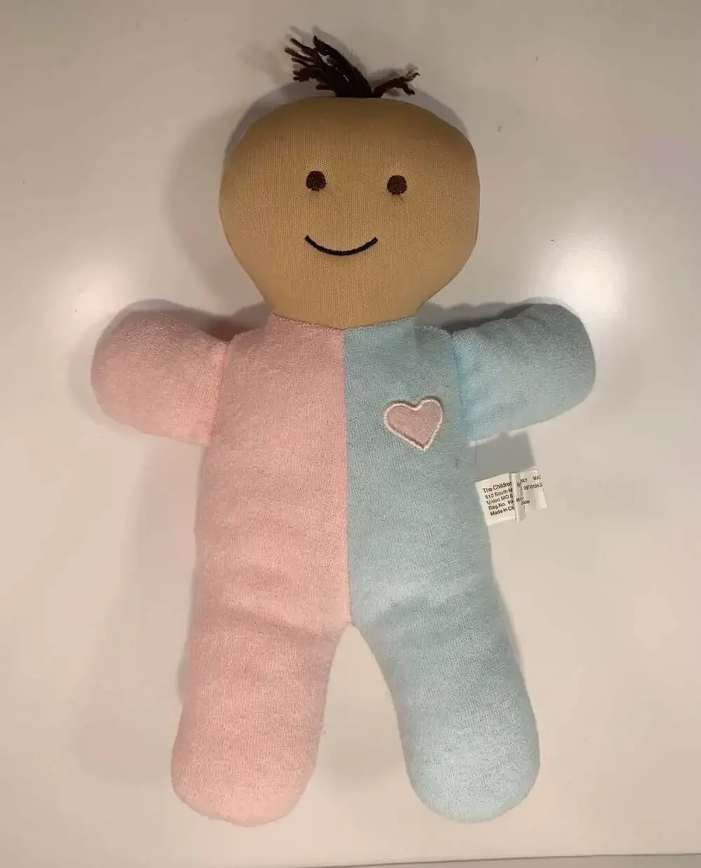 Terry Cloth The Children’s Factory pastel Pink Blue Baby Doll Plush brown yarn